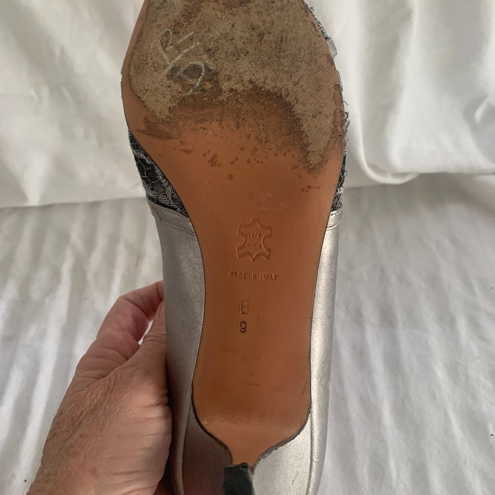 Versani Heels Silver with Mesh Peep Toe Vintage Size 9, Made in Italy - Picture 2 of 14